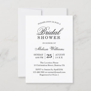 Elegant Simple Plain Black and White Bridal Shower Invitation