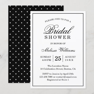 Elegant Simple Plain Black and White Bridal Shower Invitation