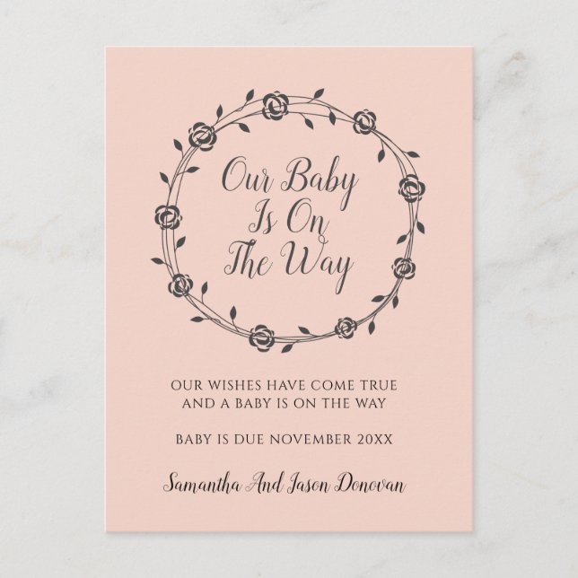 Elegant Simple Pregnancy Floral And Buds Announcement Postcard (Front)