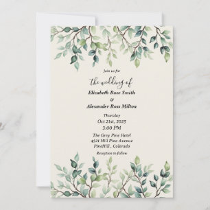 Elegant Simple Pretty leaves branches wedding Invitation