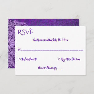 Elegant Simple Purple Calligraphy Mandala Wedding RSVP Card