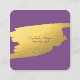Elegant Simple Purple, Faux Gold Foil Brush Stroke Square Business Card