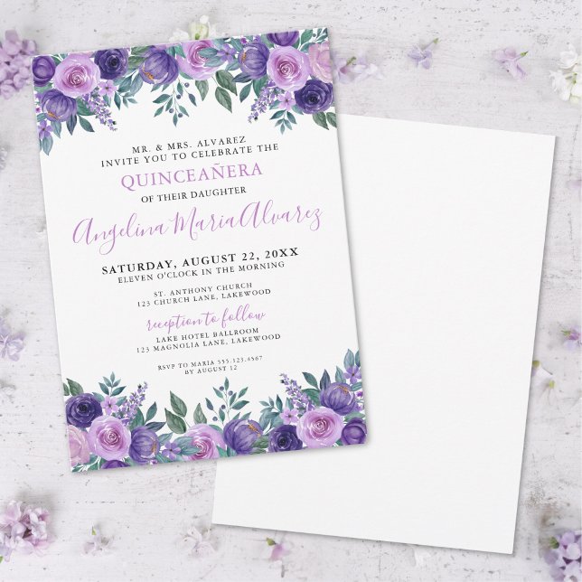 Elegant Simple Purple Quinceanera Invitation (Elegant Simple Purple Quinceanera Invitation)