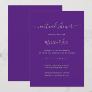 Elegant Simple Purple Silver Virtual Bridal Shower Invitation