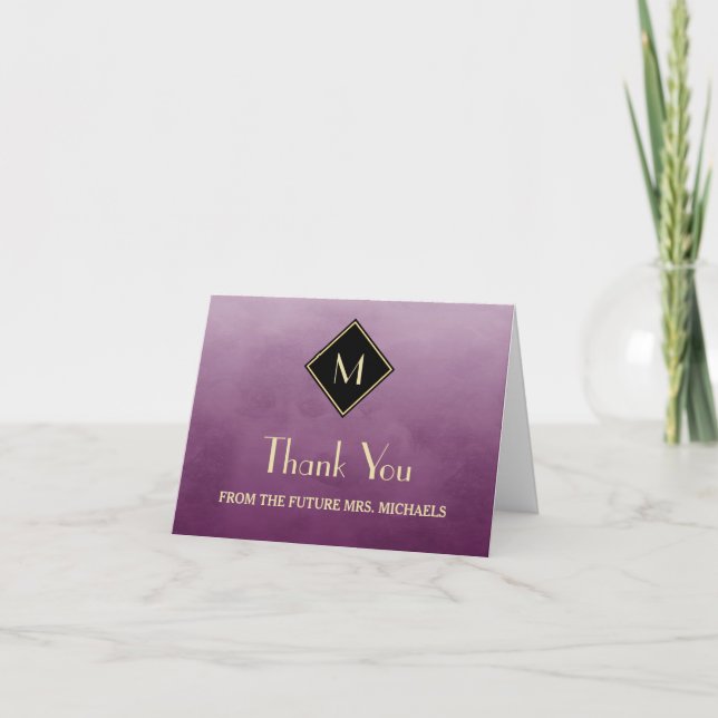 Elegant Simple Purple With Gold Monogram Thank You (Front)