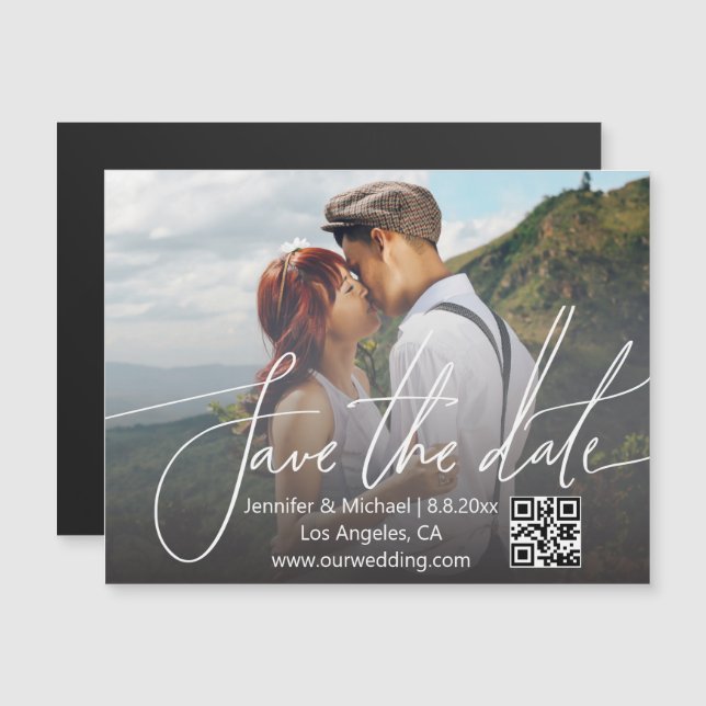 elegant simple qr code photo save the date magnet (Front/Back)