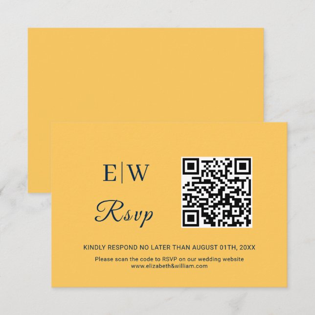 Elegant Simple Ray Flower with Monogram Wedding RSVP Card (Front/Back)