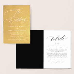 Elegant Simple Real Gold Details Wedding Foil Card