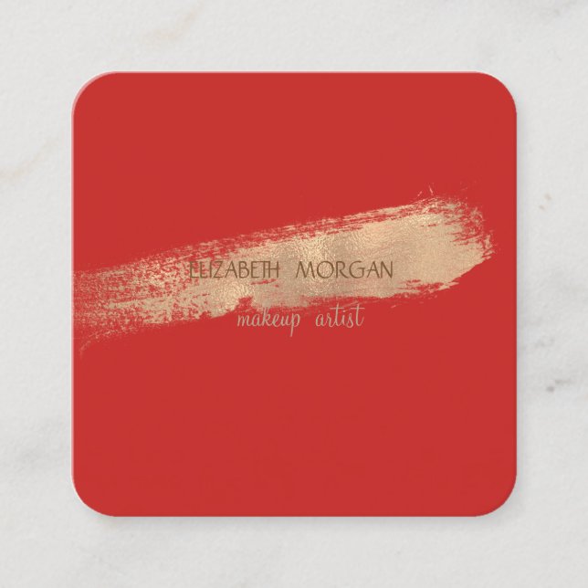 Elegant Simple Red, Foil Brush Stroke Square Business Card (Front)
