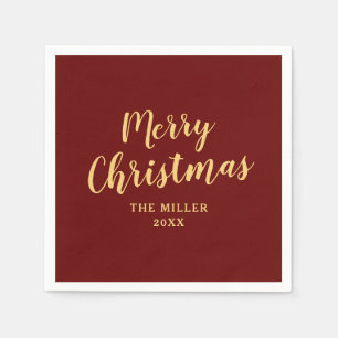 Elegant Simple Red Merry Christmas  Napkin