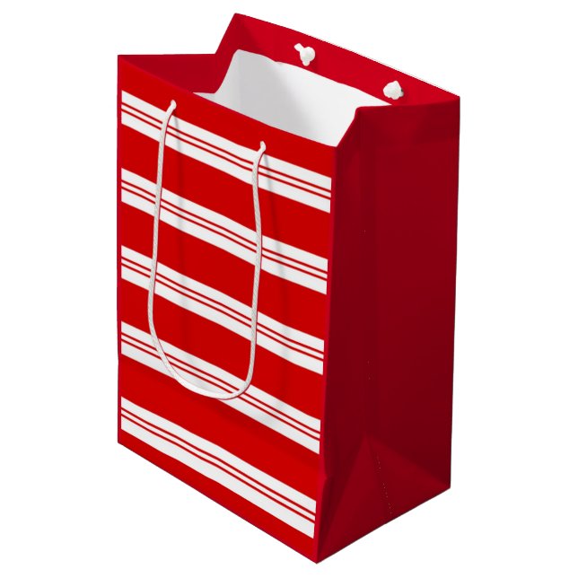 Elegant Simple Red Peppermint Candy Cane Stripes Medium Gift Bag (Front Angled)