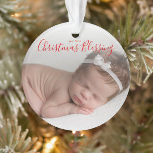 Elegant Simple Red Script New Baby Photo Ornament