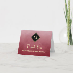 Elegant Simple Red With Gold Monogram Thank You Card