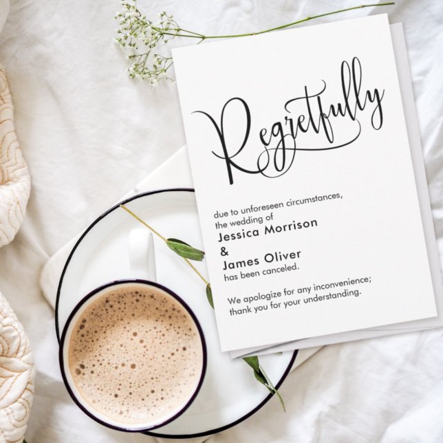 Elegant Simple "Regretfully" Cancelled Wedding Car Invitation (Creator Uploaded)