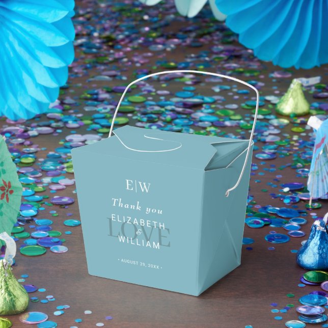 Elegant Simple Retro Blue with Monogram Wedding Favor Box (Party)