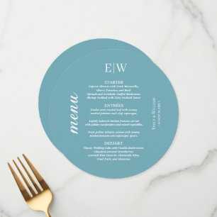 Elegant Simple Retro Blue with Monogram Wedding Menu