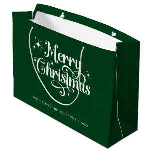 Elegant Simple Retro Chic Green Merry Christmas Large Gift Bag