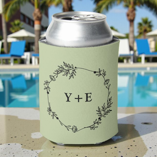 Elegant Simple Sage Green Monogrammed Wedding Can Cooler (Creator Uploaded)
