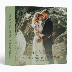 Elegant Simple Sage Green Mr Mrs Photo Wedding Binder
