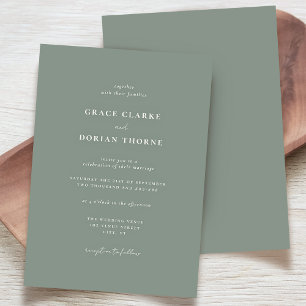 Elegant Simple Sage Green Neutral Classic Wedding Invitation