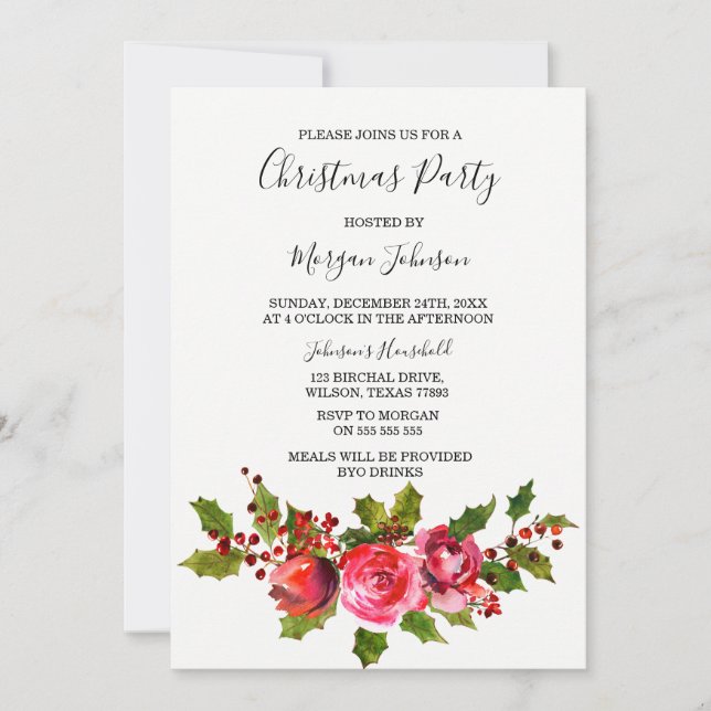 Elegant Simple Script Christmas Party Invite (Front)