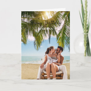 Elegant Simple Script Custom Photo Happy Birthday  Card