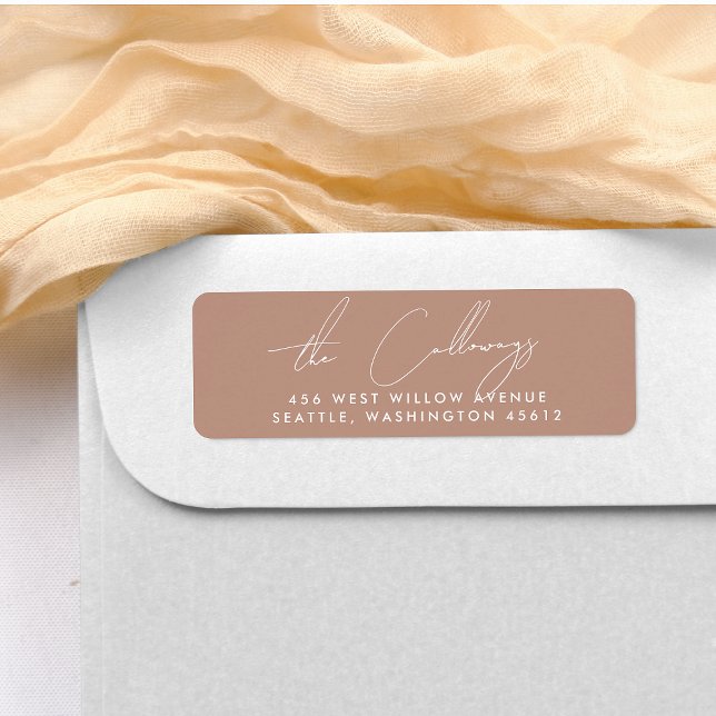 Elegant Simple Script Family Name Boho Brown (Return Address Label Mock-up)
