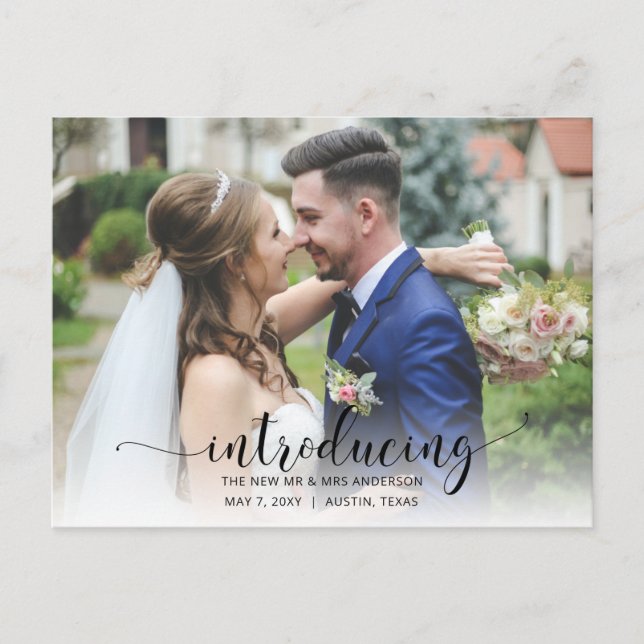 Elegant Simple Script Photo Wedding Announcement  Postcard (Front)