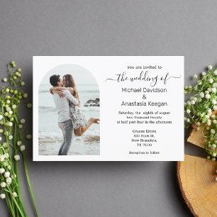 elegant simple script photo wedding invitation
