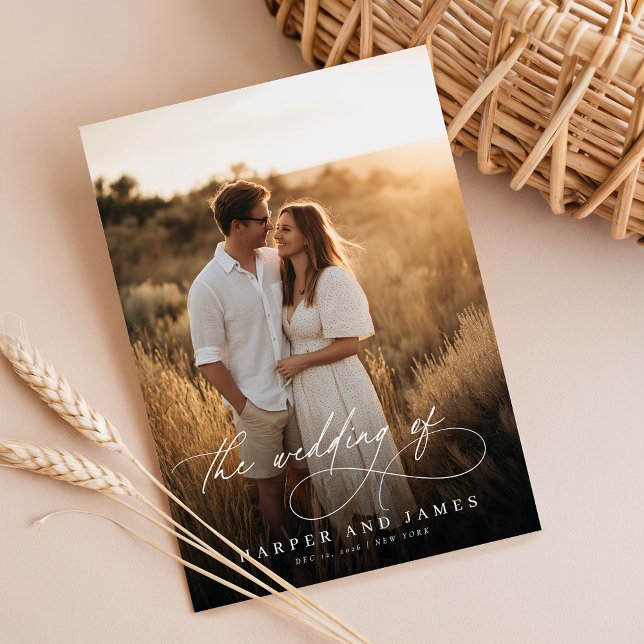 Elegant Simple Script QR Code Photo Budget Wedding Invitation (Creator Uploaded)