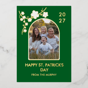Elegant Simple Shamrock Photo St. Patrick's Day Foil Holiday Card