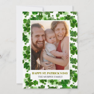 Elegant Simple Shamrock Photo St. Patrick's Day Holiday Card