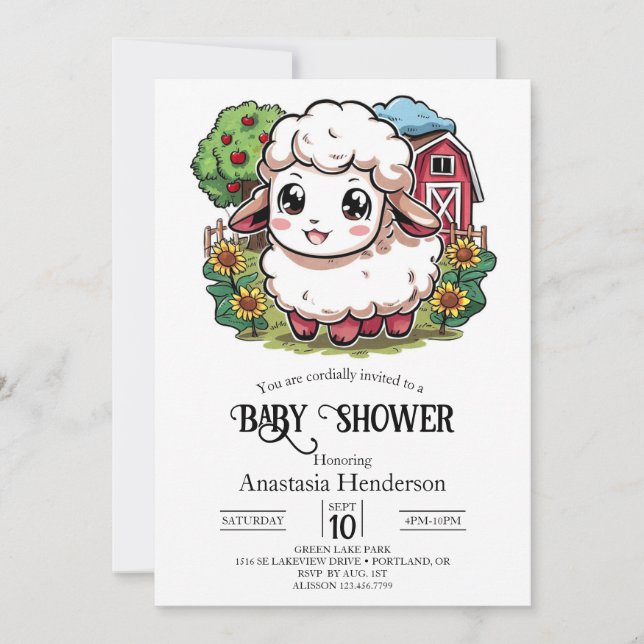 Elegant Simple Sheep Baby Shower Invitation (Front)