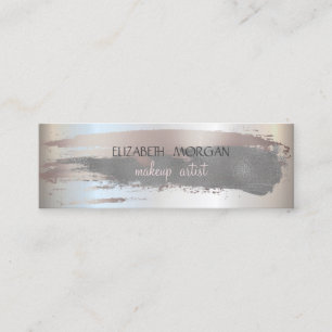 Elegant Simple Silver, Foil Brush Stroke,Grey Mini Business Card