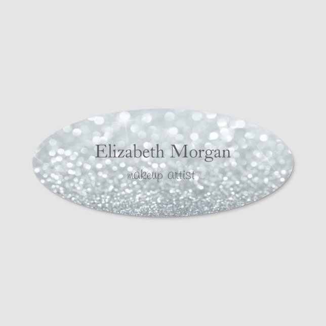 Elegant  Simple  Silver Glitter Bokeh Name Tag (Front)