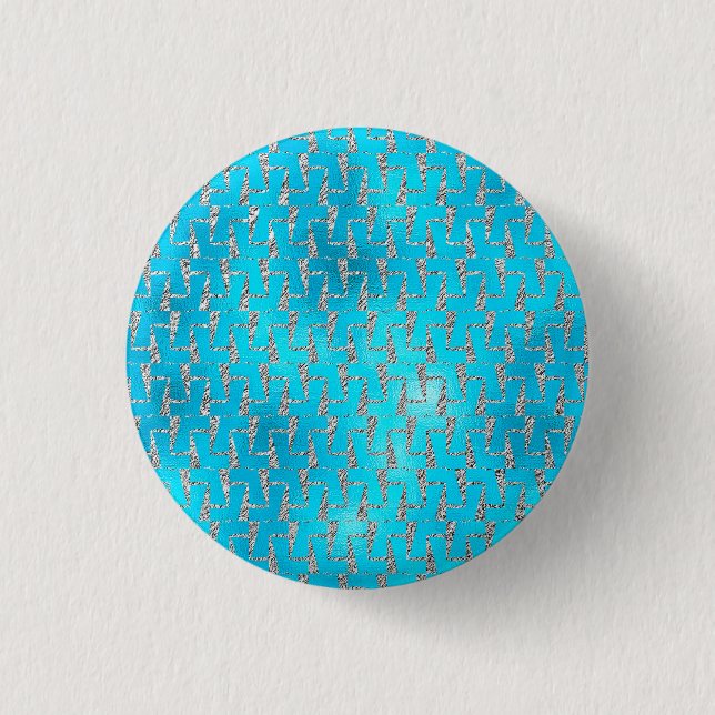 ELEGANT SIMPLE SILVER TURQUIOSE   1 INCH ROUND BUTTON (Front)
