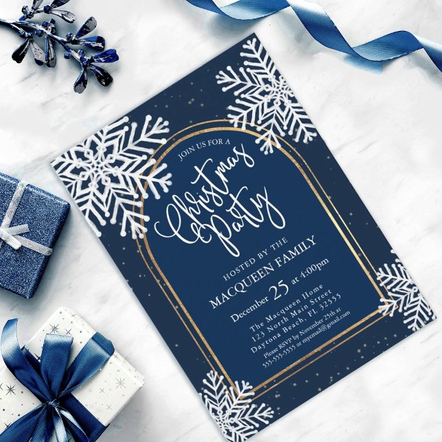 Elegant Simple Snowflake Gold Arch Christmas Party Invitation (Creator Uploaded)