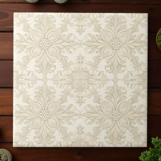 Elegant Simple Soft Beige Damask Tile