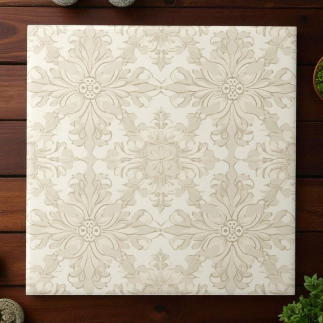 Elegant Simple Soft Beige Damask Tile (Creator Uploaded)