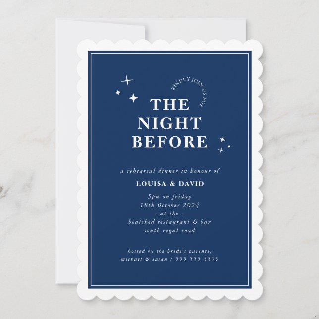 ELEGANT simple stars rehearsal dinner navy blue Invitation (Front)
