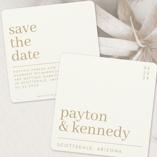 Elegant Simple Stylish Cream and Gold Chic Square Save The Date (Creator Uploaded)