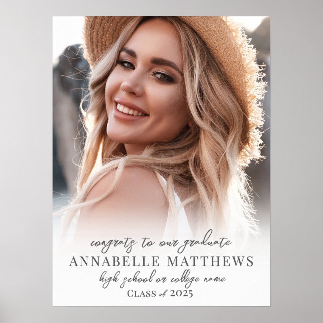 Elegant Simple Stylish Photo Graduation Party Sign (Front)