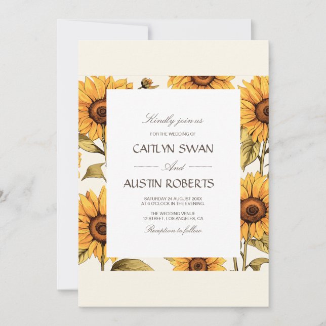 Elegant Simple Sunflower Invitation (Front)