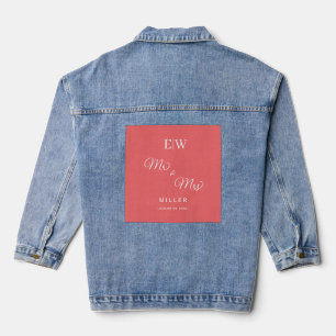 Elegant Simple Sunset Coral with Monogram Wedding Denim Jacket