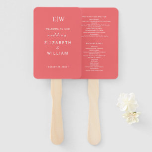 Elegant Simple Sunset Coral with Monogram Wedding Hand Fan