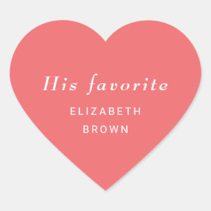 Elegant Simple Sunset Coral with Monogram Wedding Heart Sticker