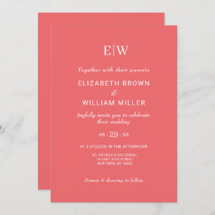 Elegant Simple Sunset Coral with Monogram Wedding Invitation