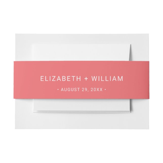 Elegant Simple Sunset Coral with Monogram Wedding Invitation Belly Band (Front Example)
