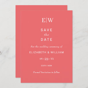Elegant Simple Sunset Coral with Monogram Wedding Save The Date