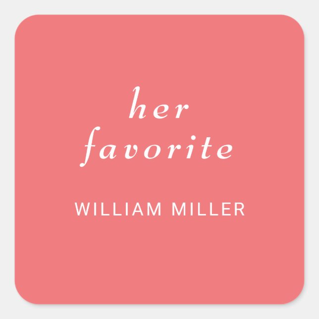 Elegant Simple Sunset Coral with Monogram Wedding Square Sticker (Front)
